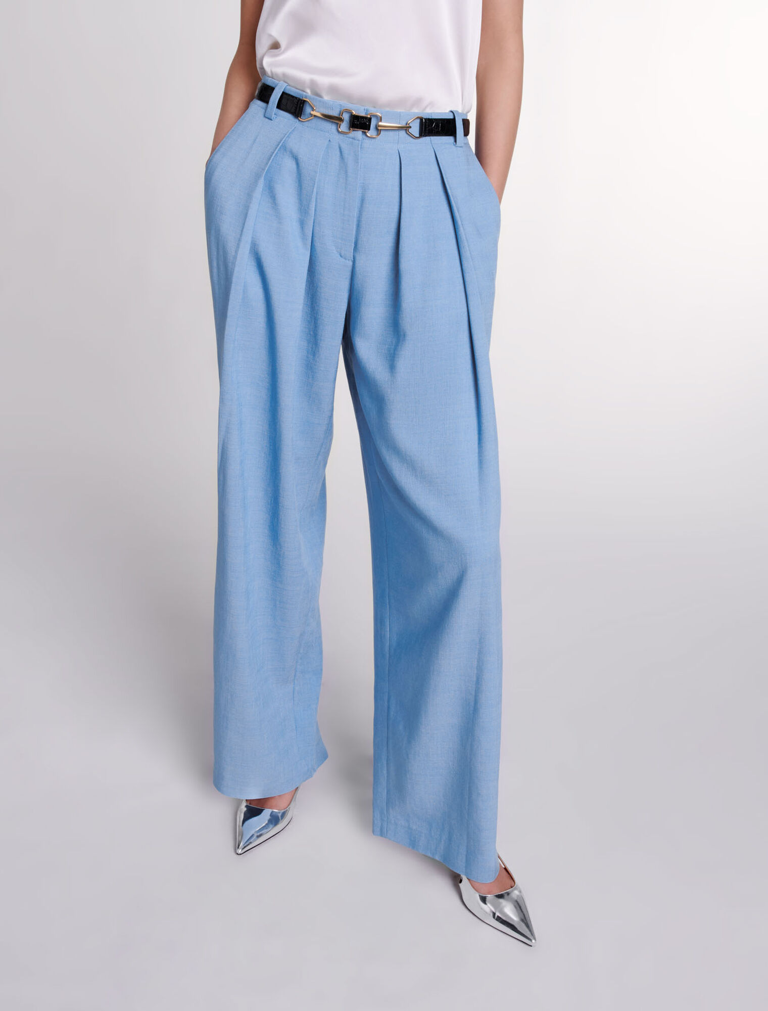 Pantalon de tailleur large à plis 