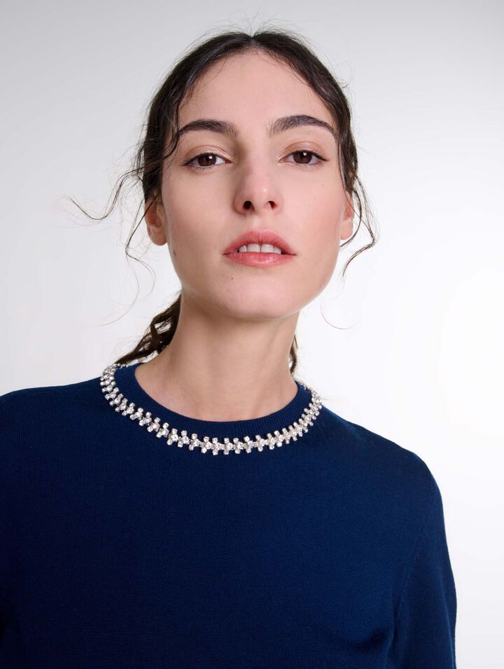 Pull court en maille avec strass