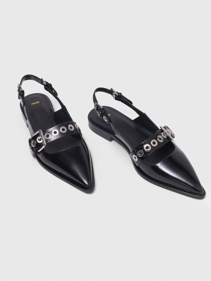 Slingback plate en cuir à bride