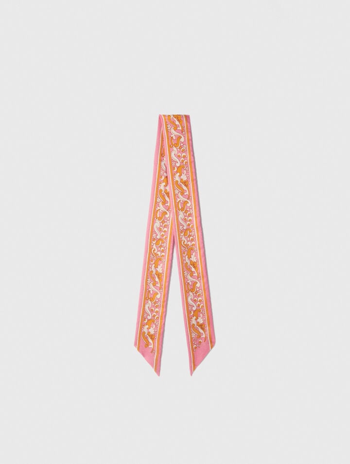 Foulard ruban 90x5cm imprimé fleurs