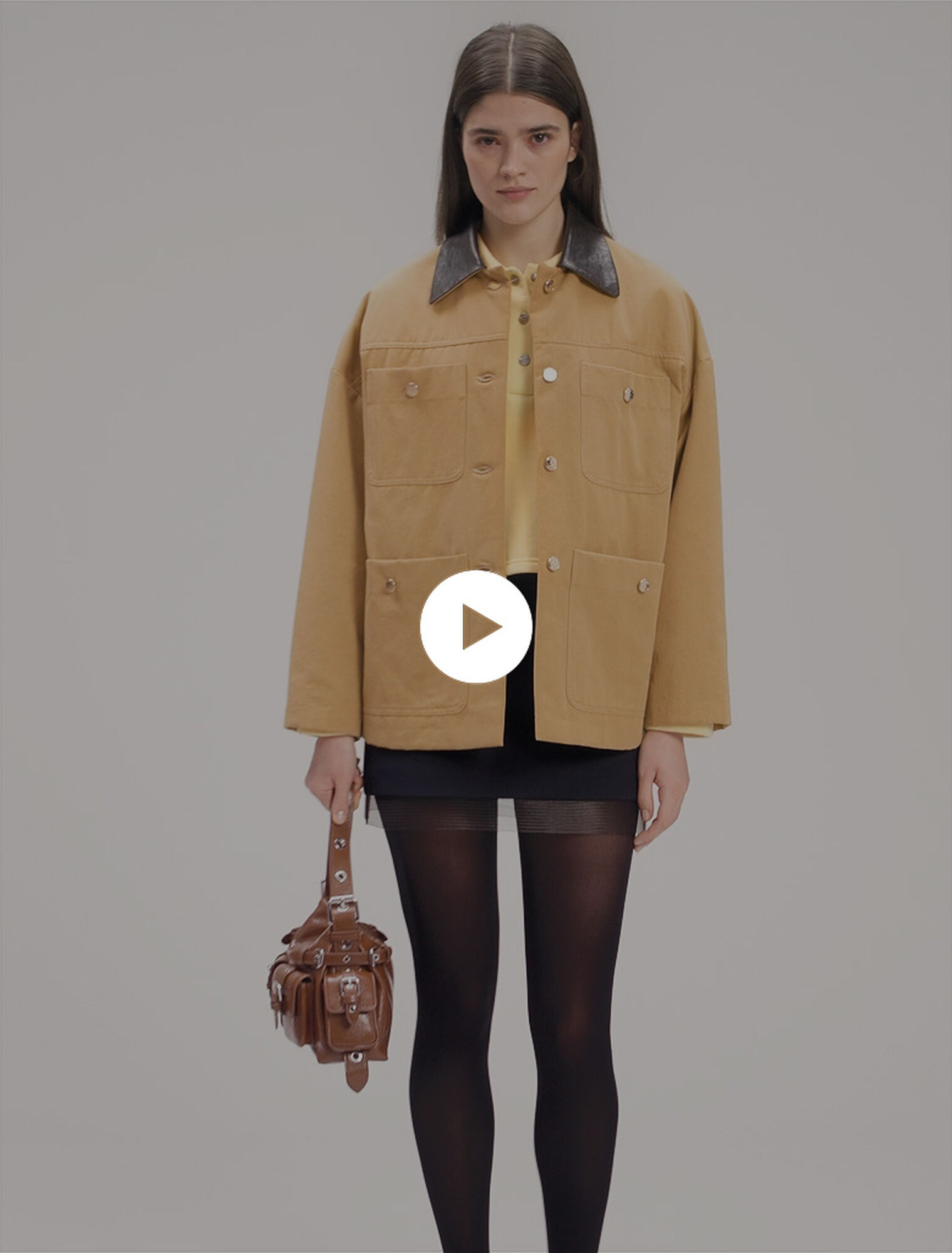 Manteau en coton et col en cuir