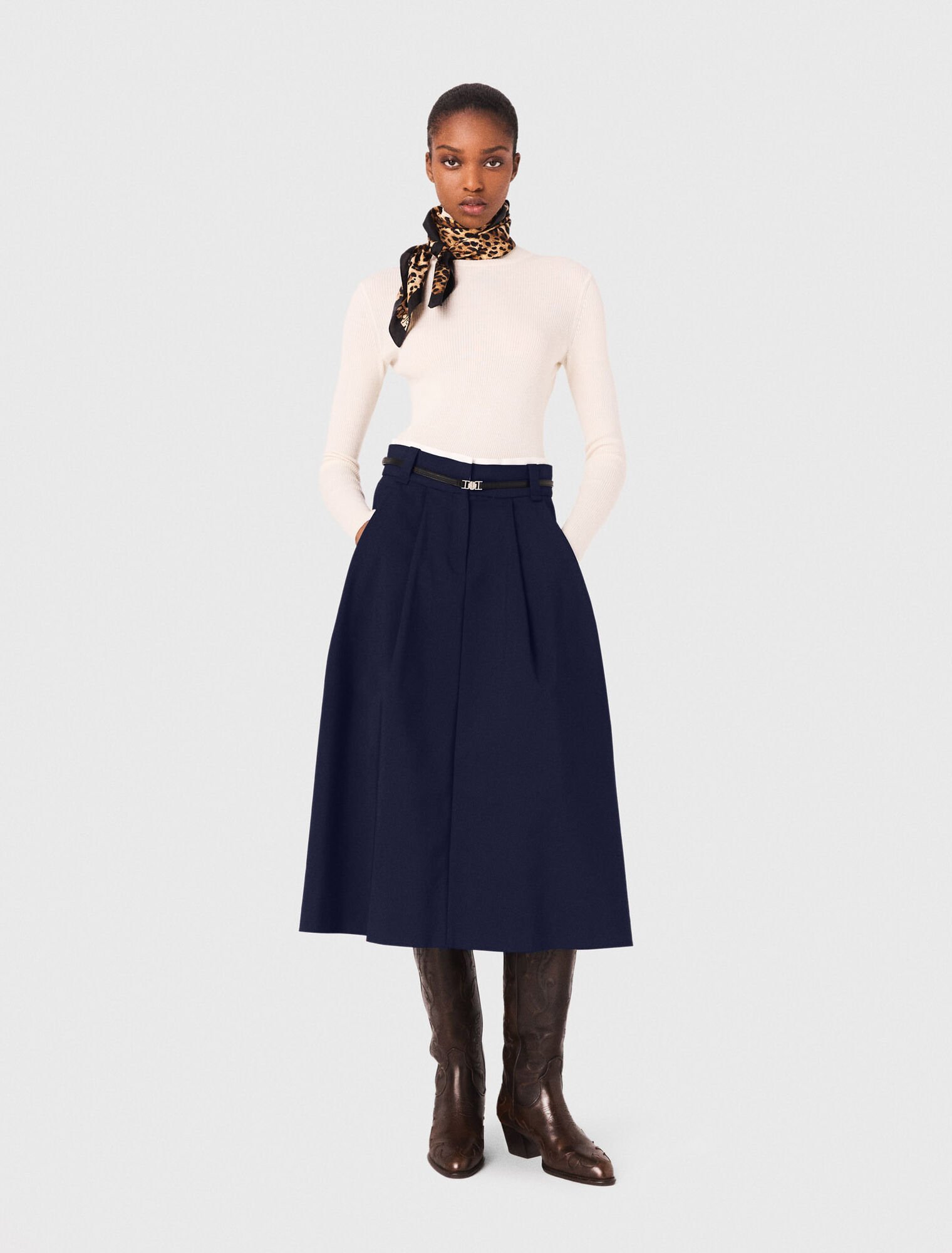 Jupe longue en coton avec ceinture