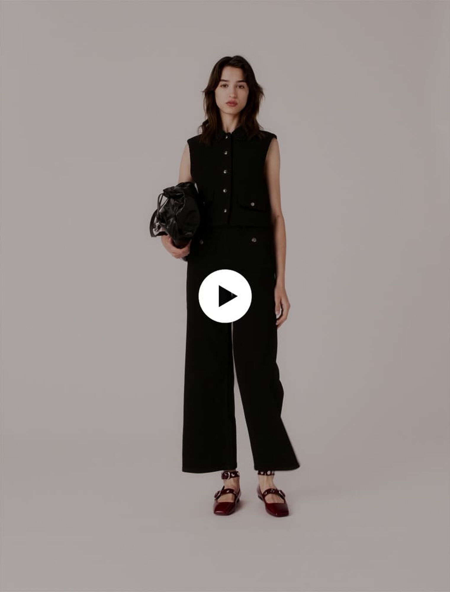Top en tweed avec galons en velours