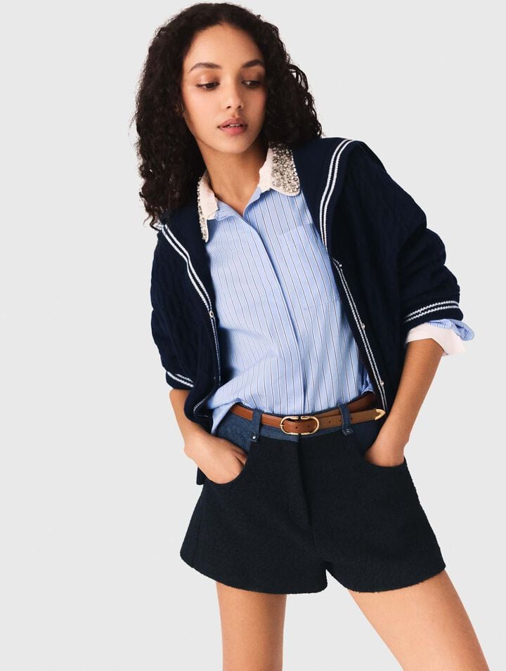 Short en tweed et d&eacute;tails denim