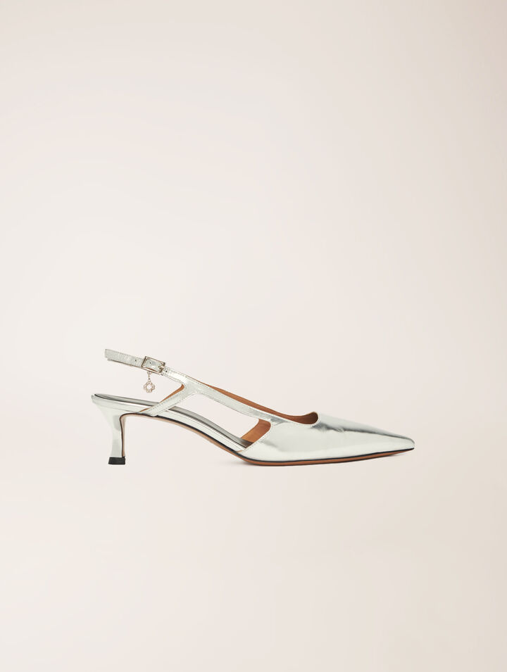 Escarpins à brides en cuir argenté