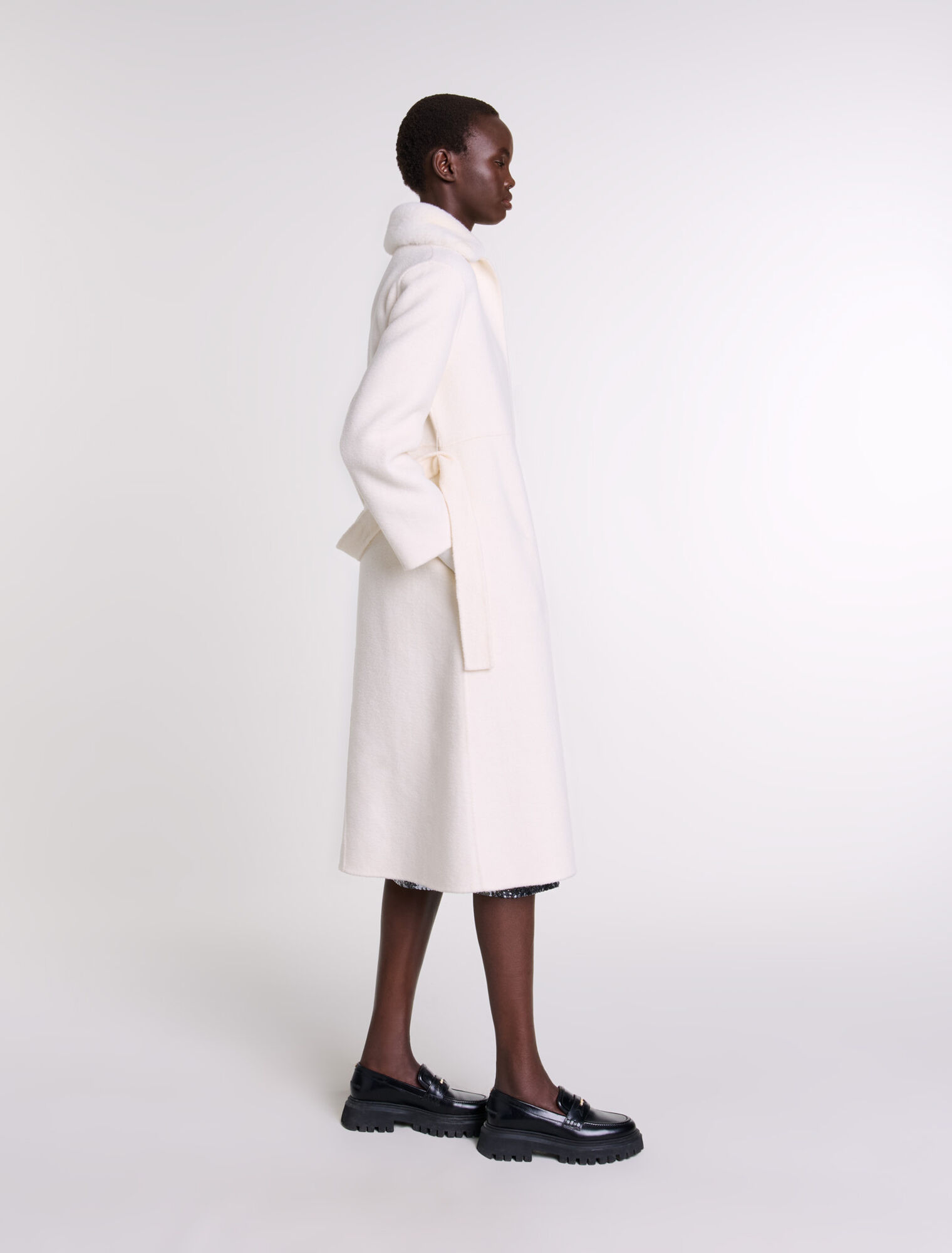 Manteau en laine à col amovible