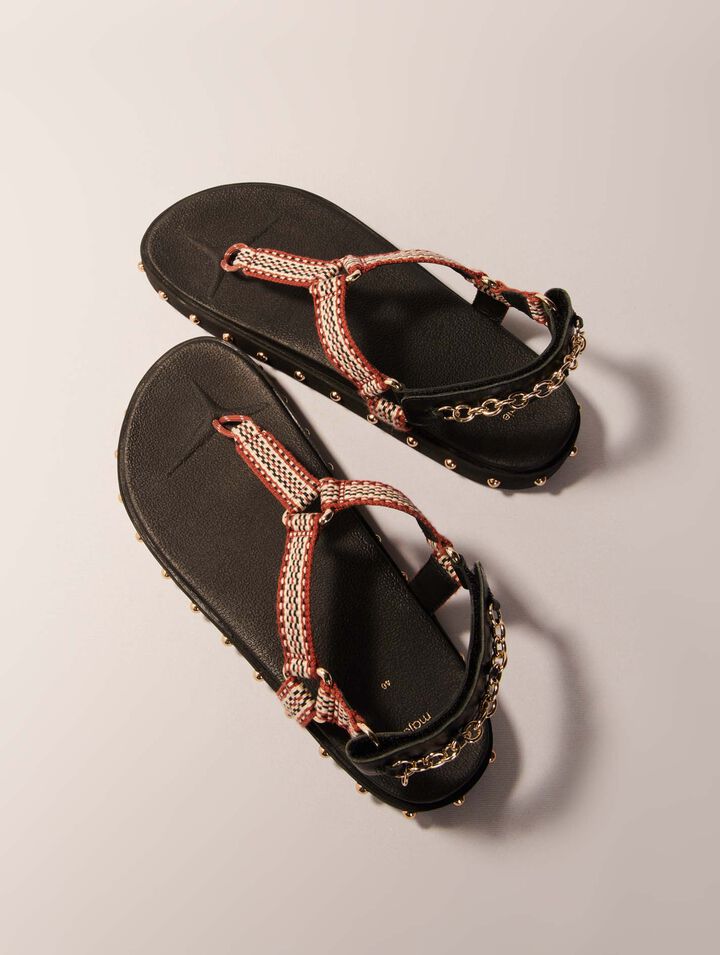 Sandales plates corde et cuir