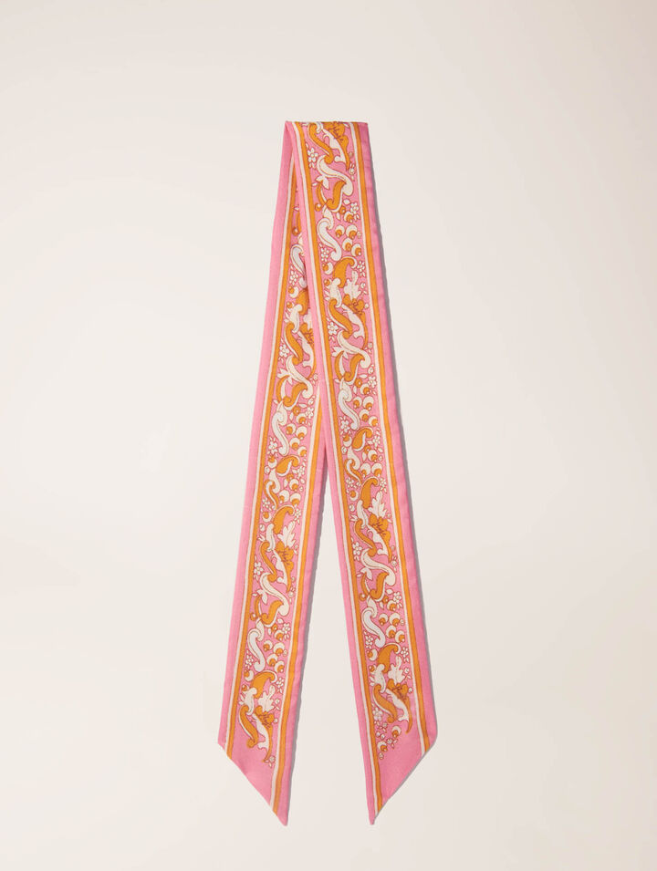 Foulard ruban 90x5cm imprimé fleurs