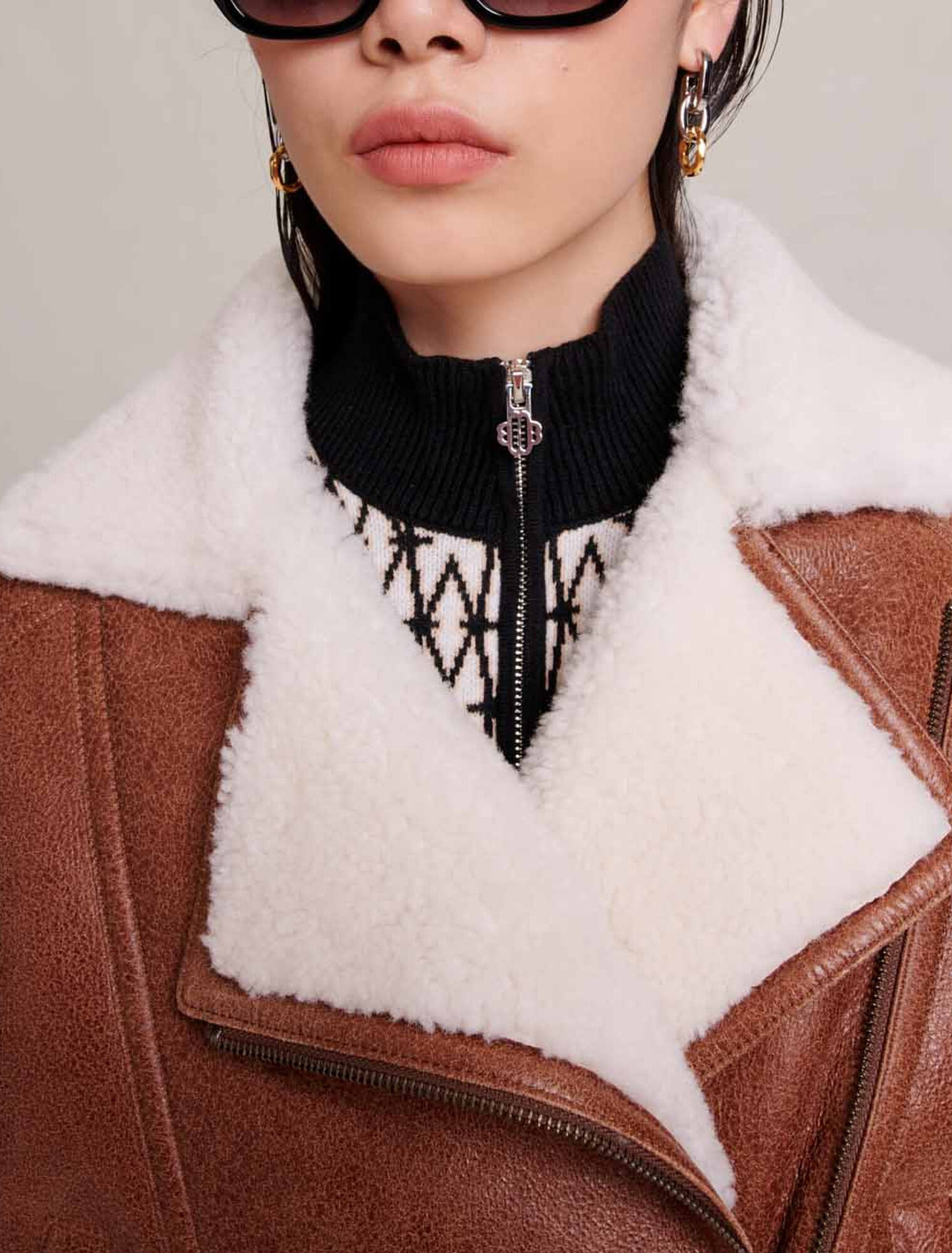 Blouson court en cuir d'agneau