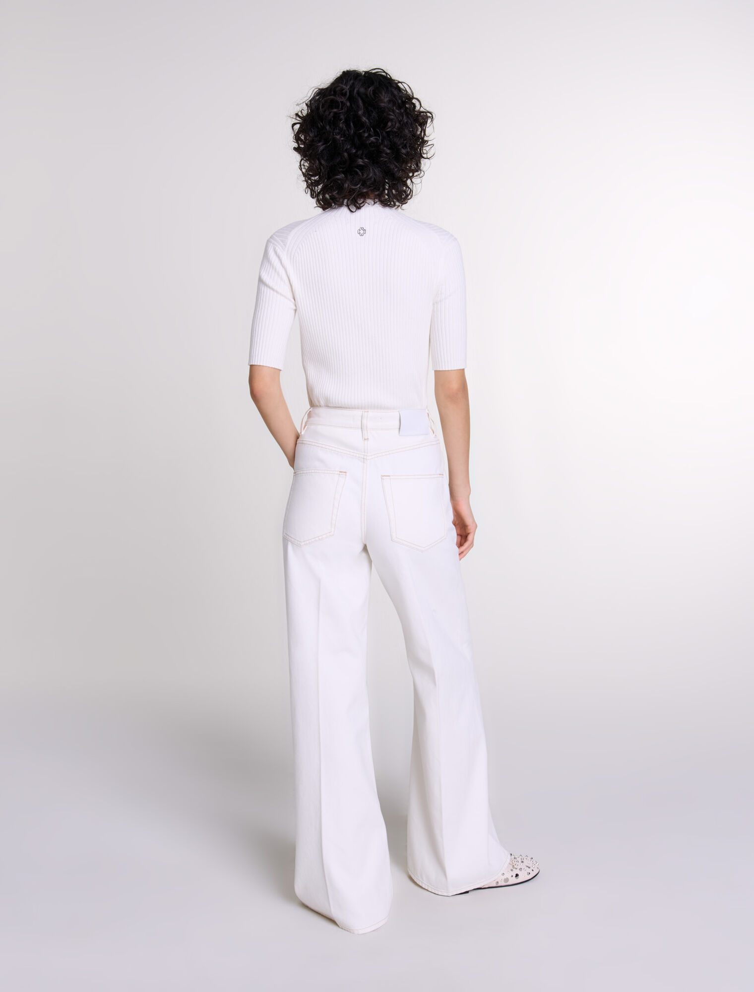 Jean large taille haute brodé