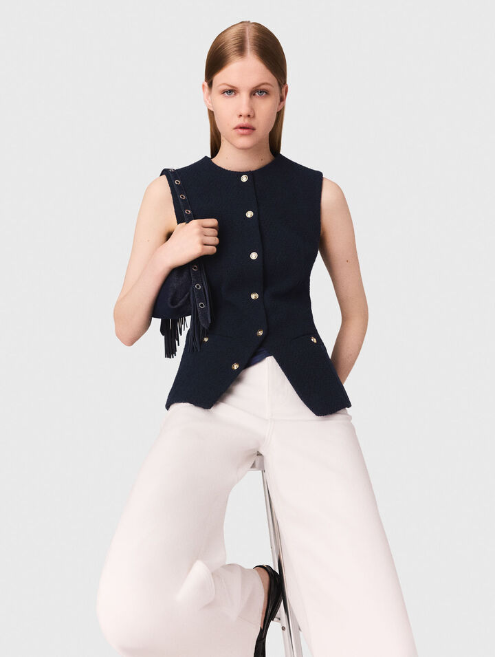 Veste longue en tweed sans manches