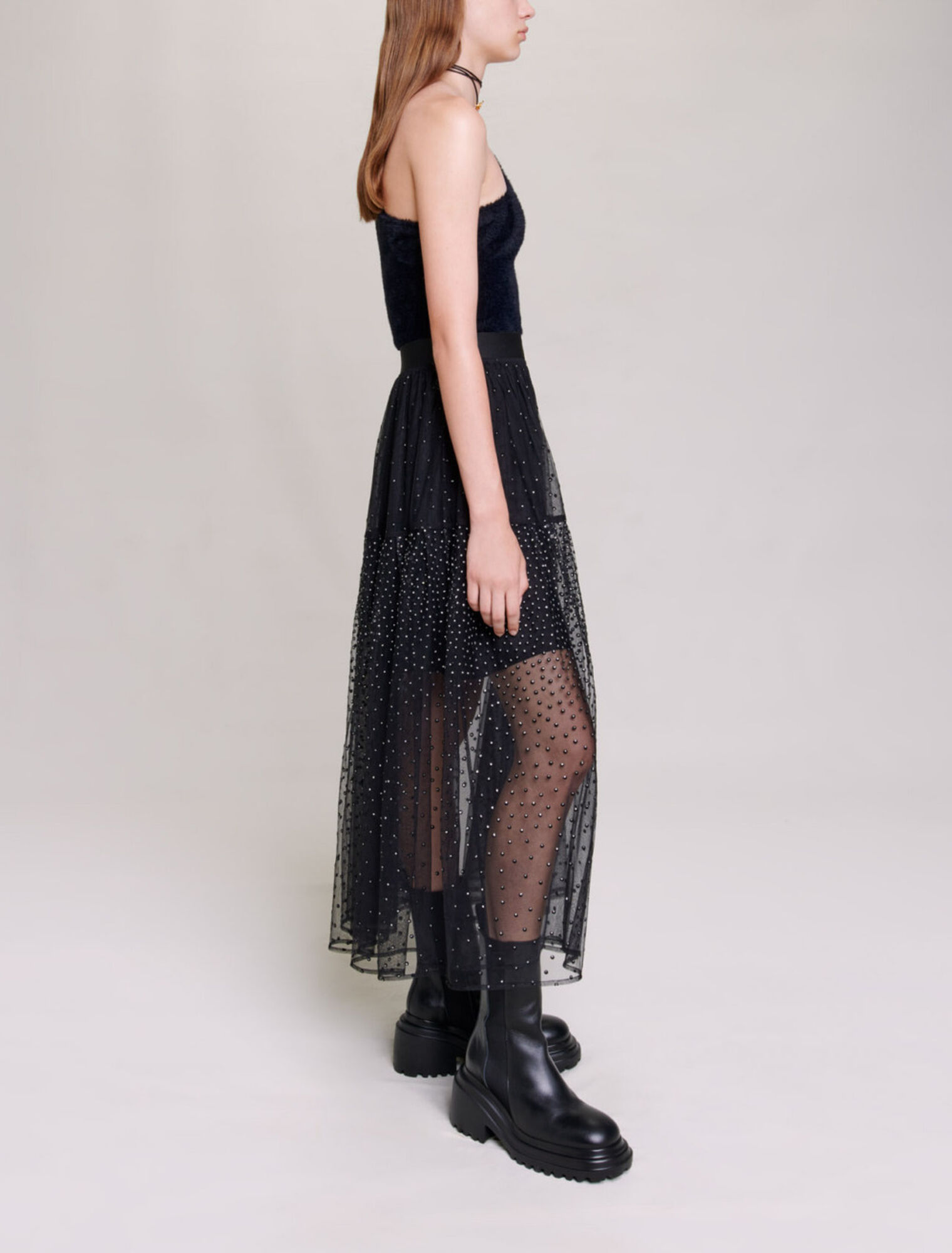 Jupe longue en tulle à pois glitter