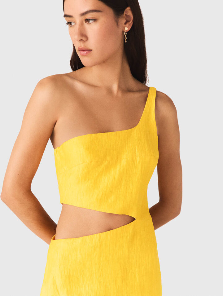 Robe asym&eacute;trique en lin m&eacute;lang&eacute;