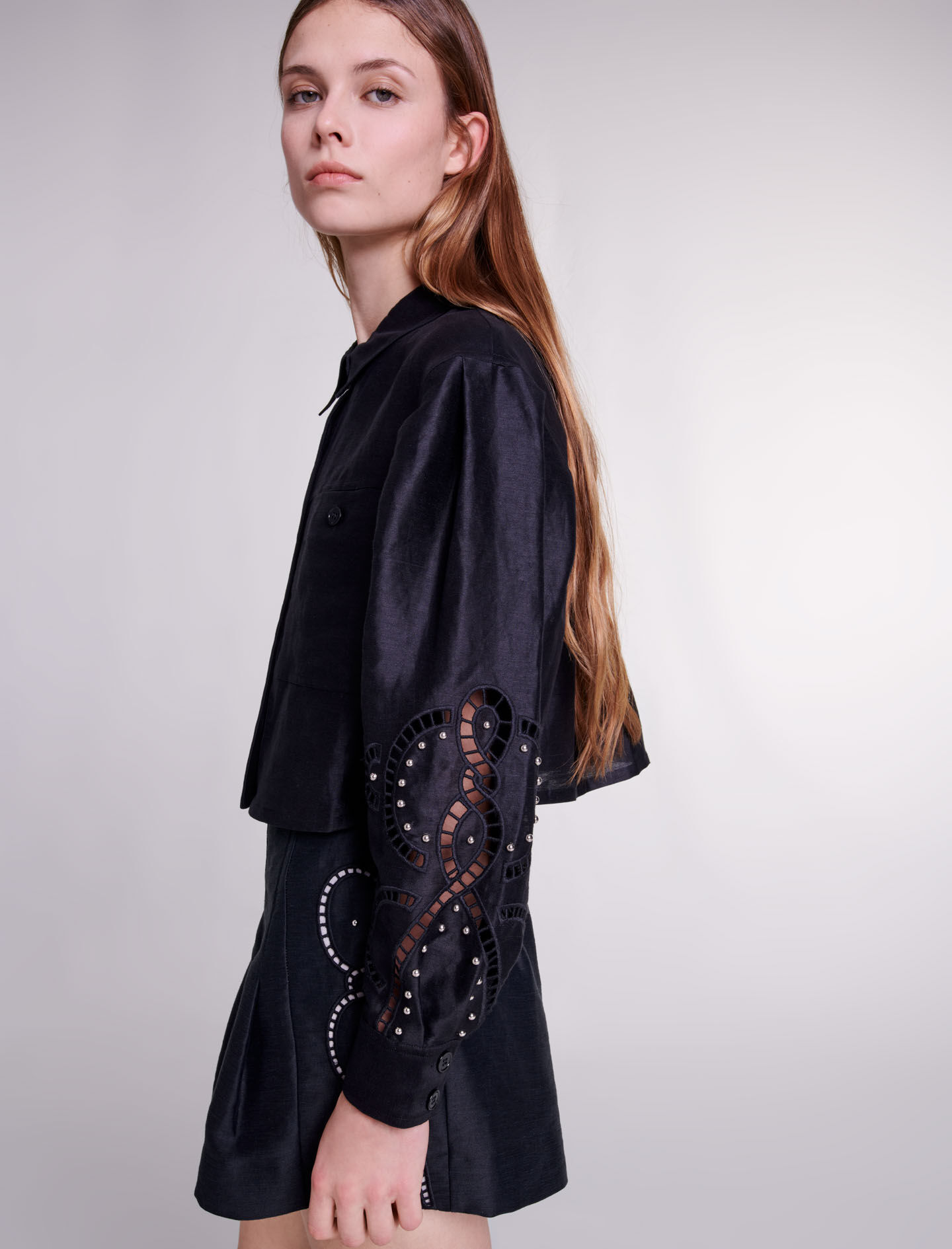 Chemise courte en lin ajouree