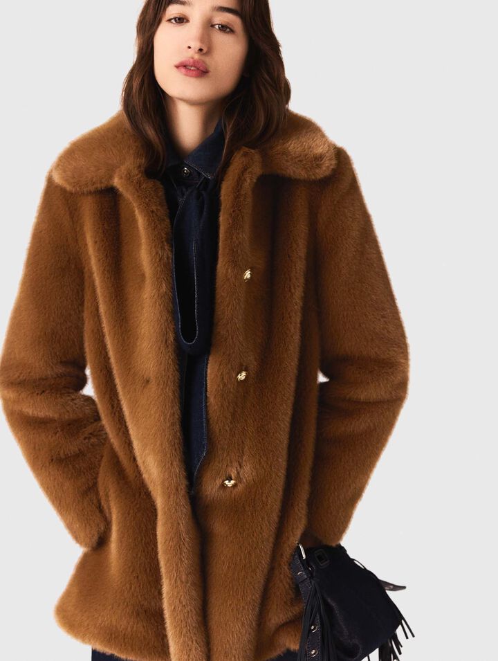 Manteau mi-long en fausse fourrure