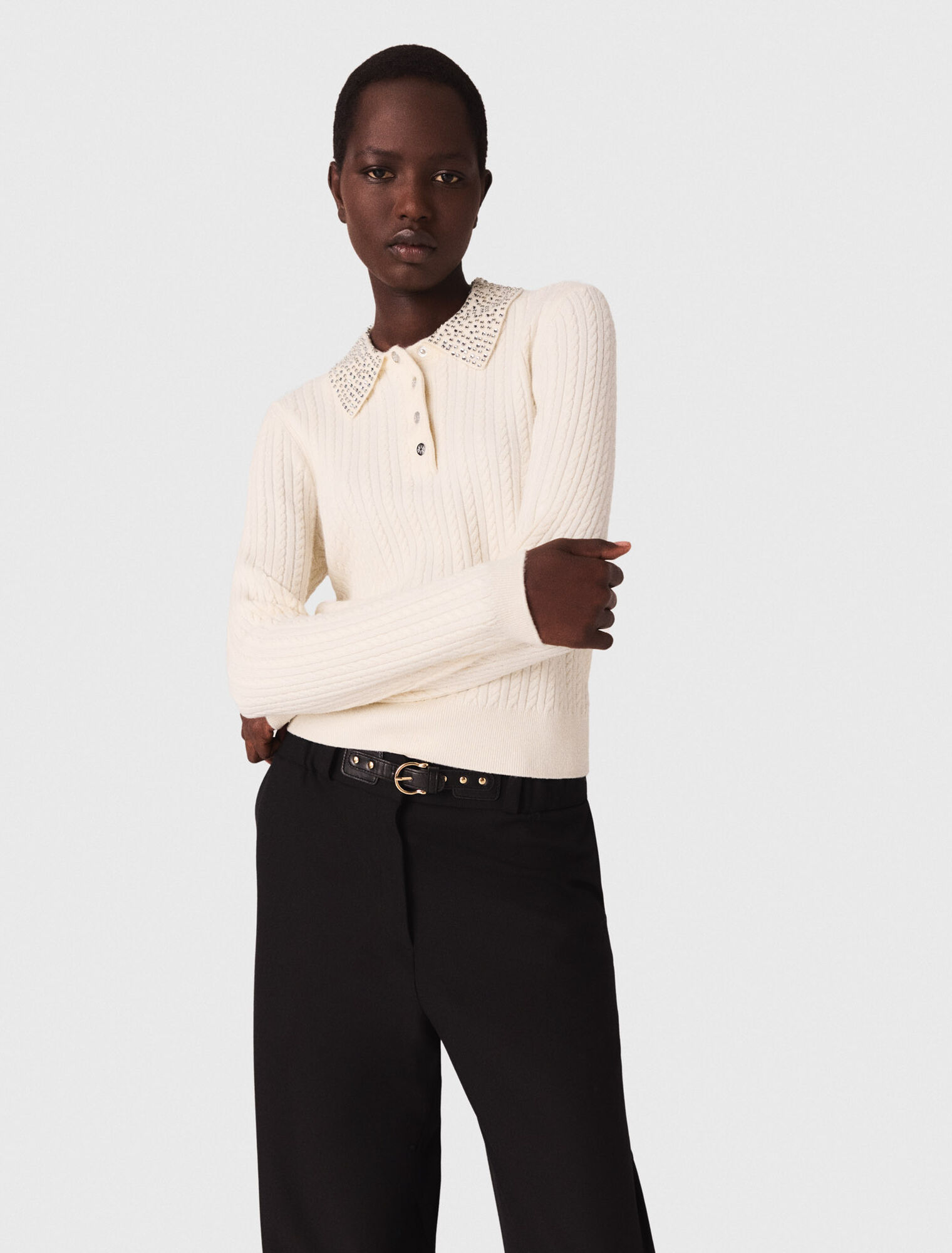 Polo en maille avec col strassé