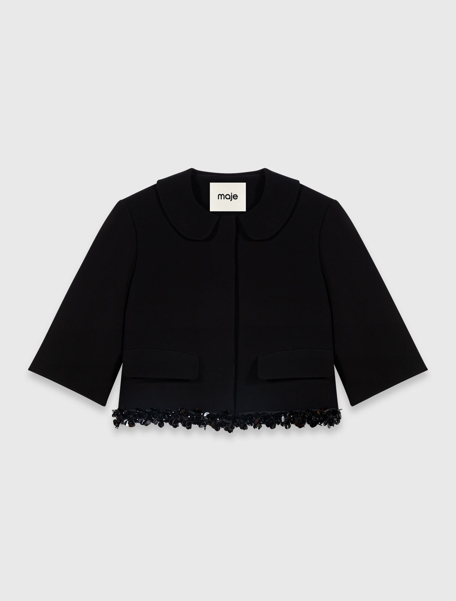 Veste courte en cr&ecirc;pe avec perles