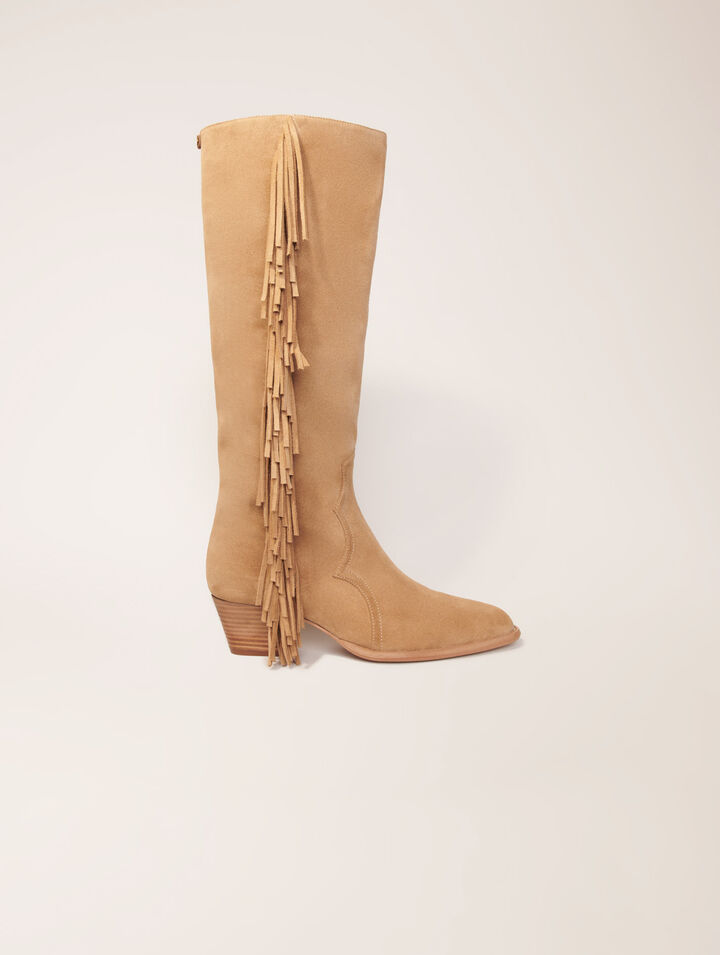 Bottes western en suède à franges