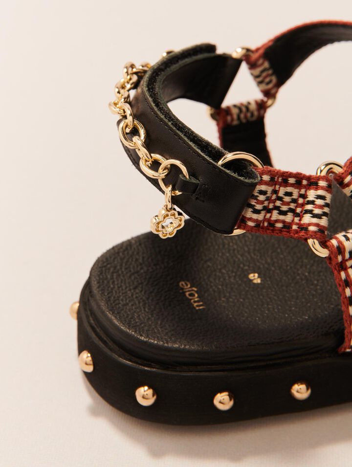 Sandales plates corde et cuir