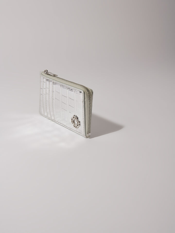 Porte carte en cuir embossé croco