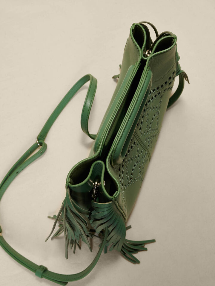 Sac M à franges en cuir perforé