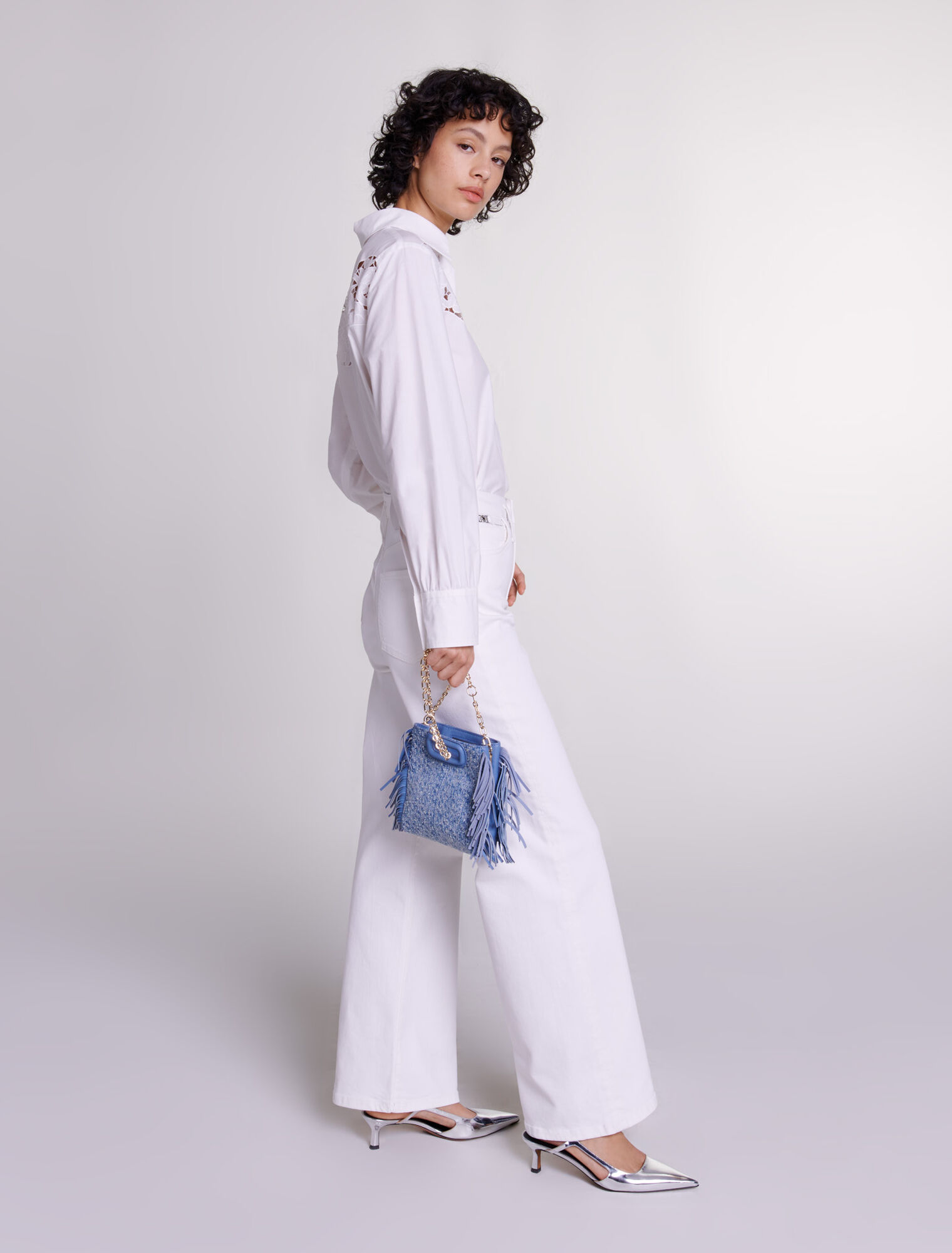 Sac M mini en toile denim et strass