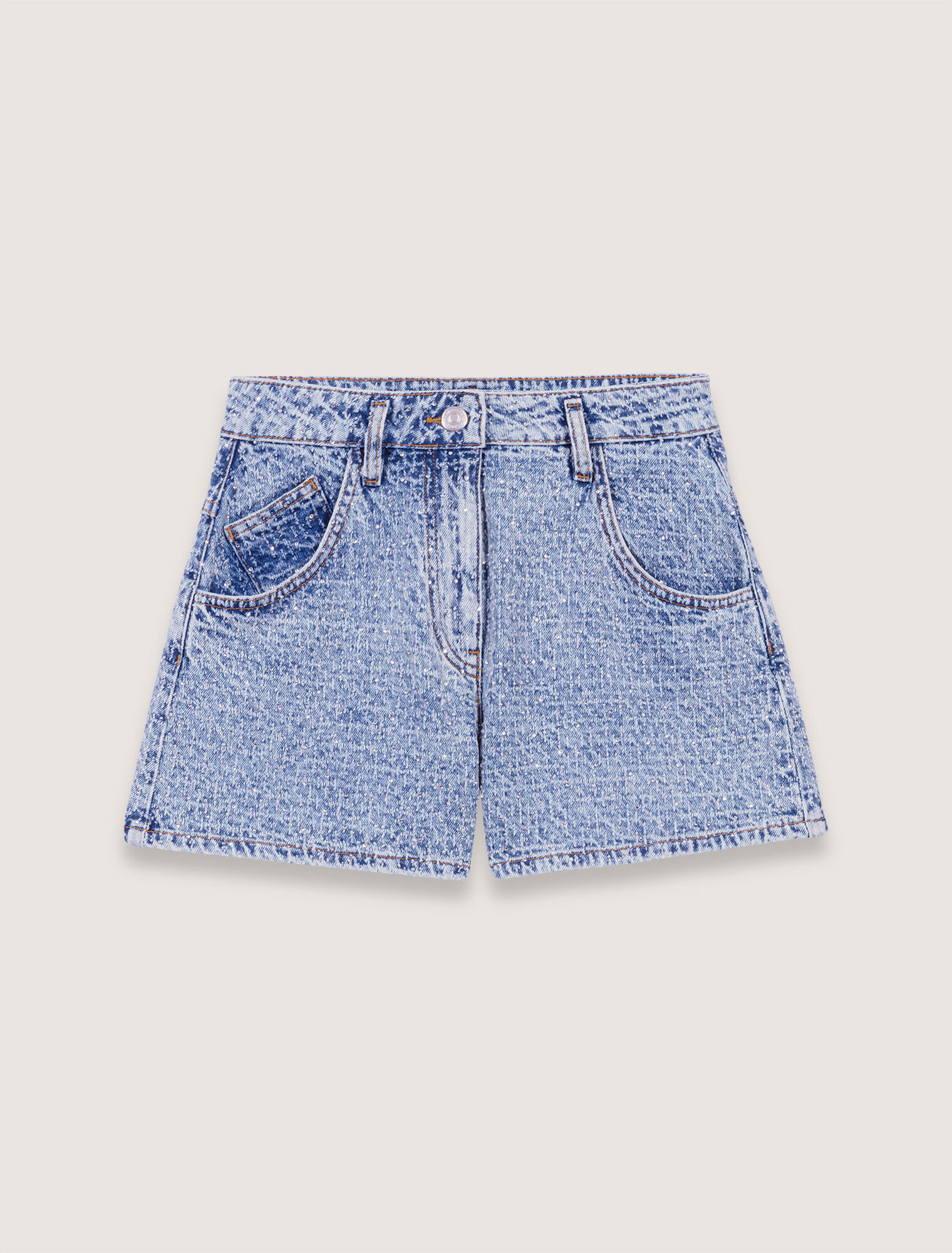 Short en jean jacquard et strass