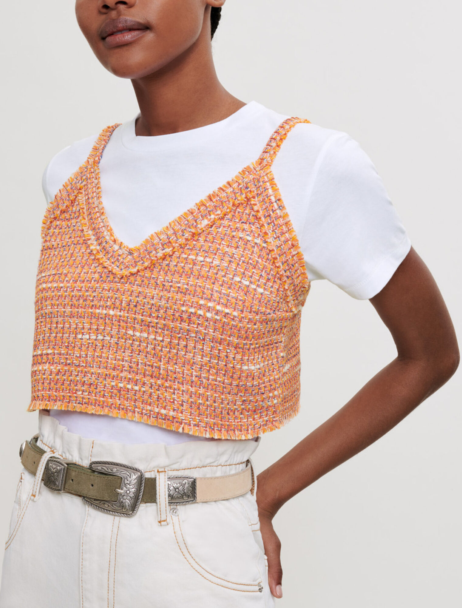 Tee-shirt trompe l'œil jersey et tweed