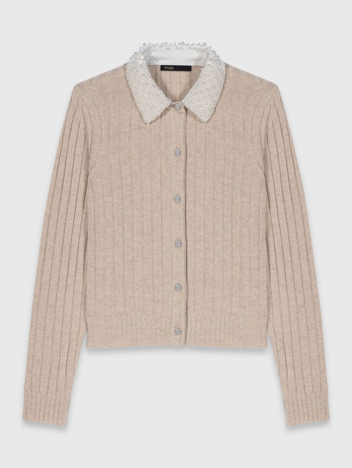 Cardigan avec col perlé amovible