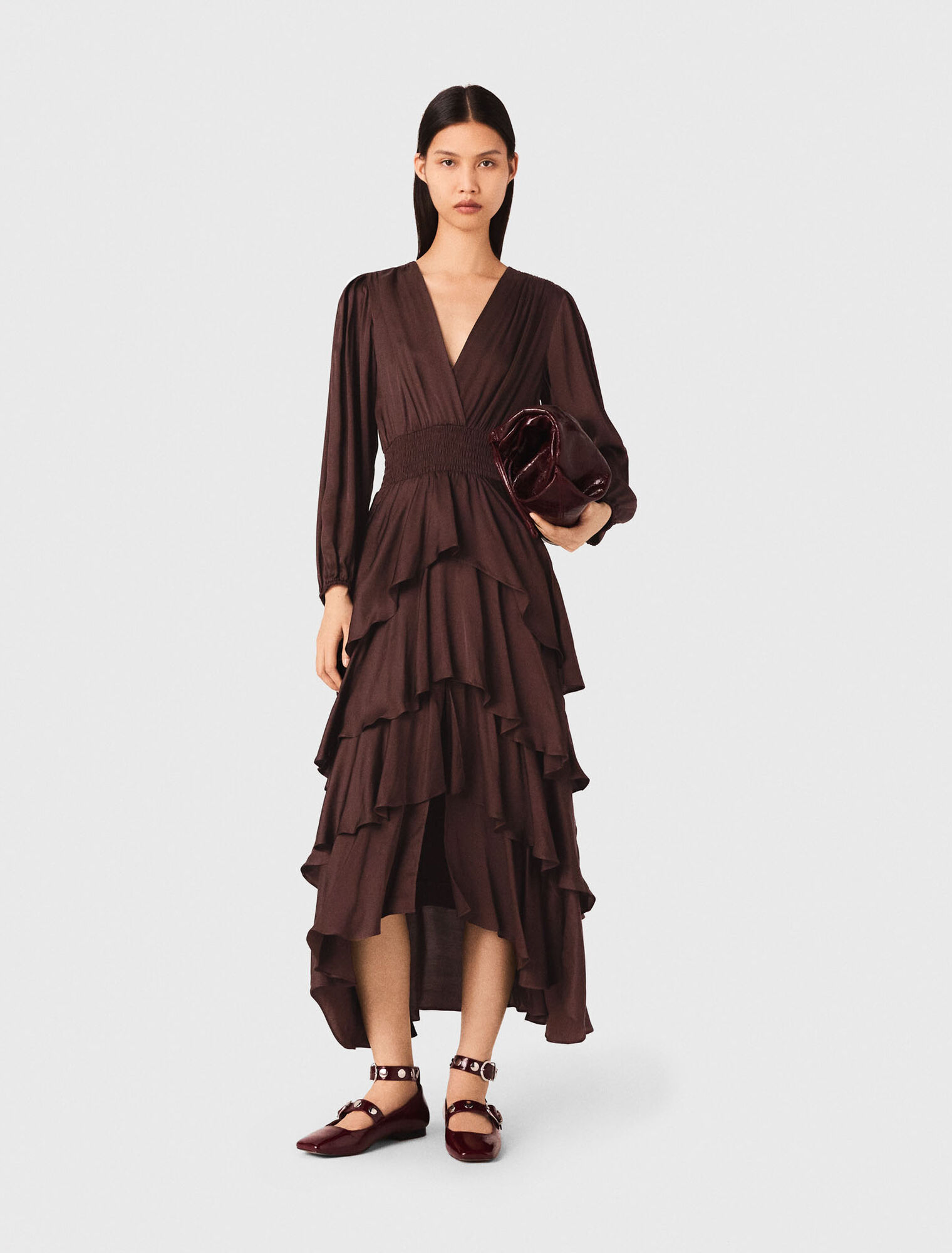 Robe longue fluide à volants
