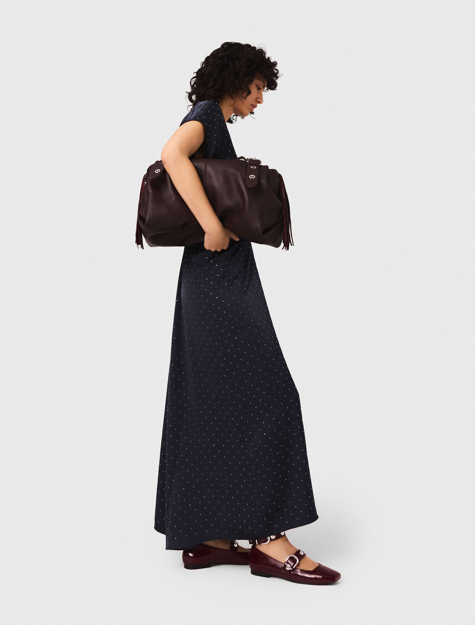 Robe maxi en satin, taille plissée