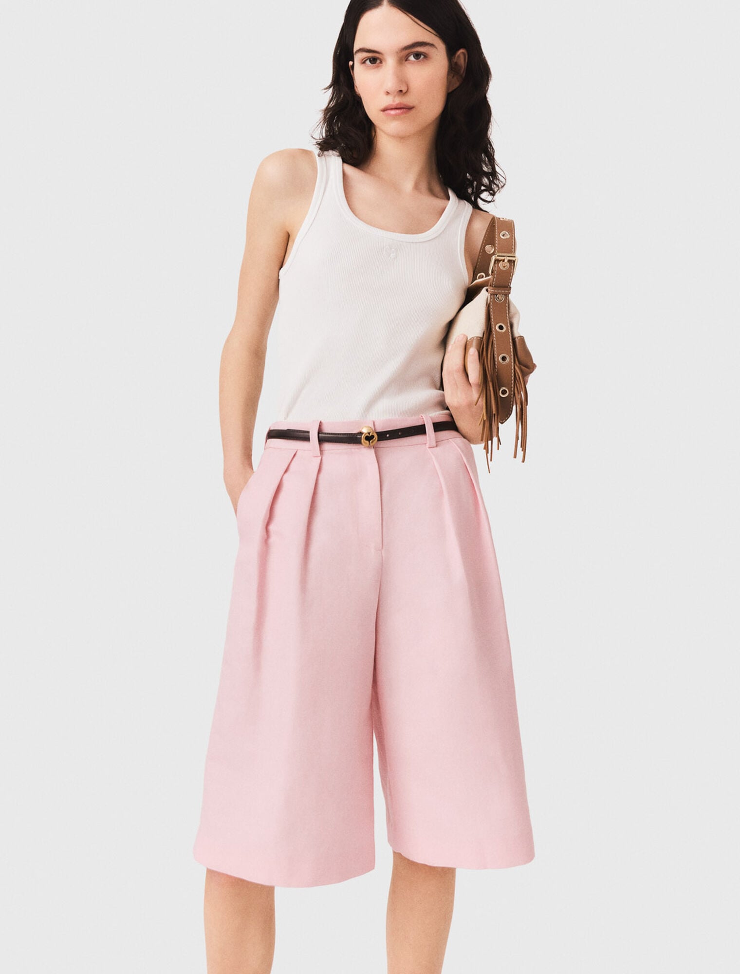 Bermudas &agrave; plis en lin m&eacute;lang&eacute;