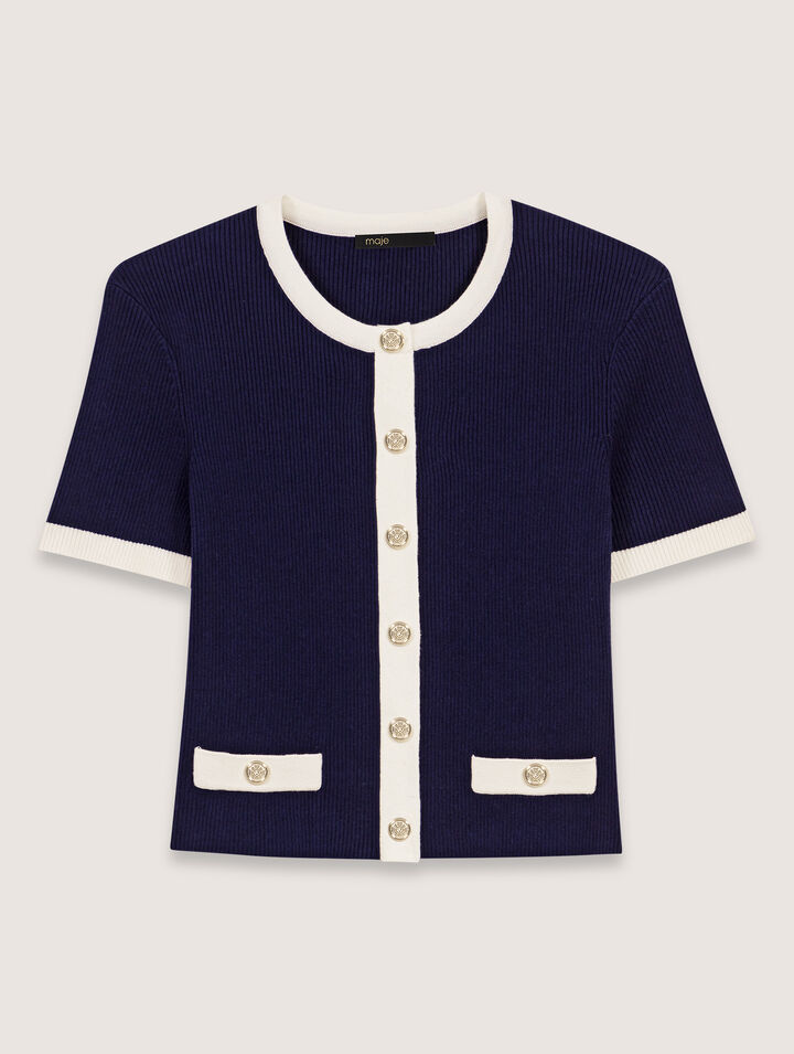 Cardigan court &agrave; d&eacute;tails contrast&eacute;s