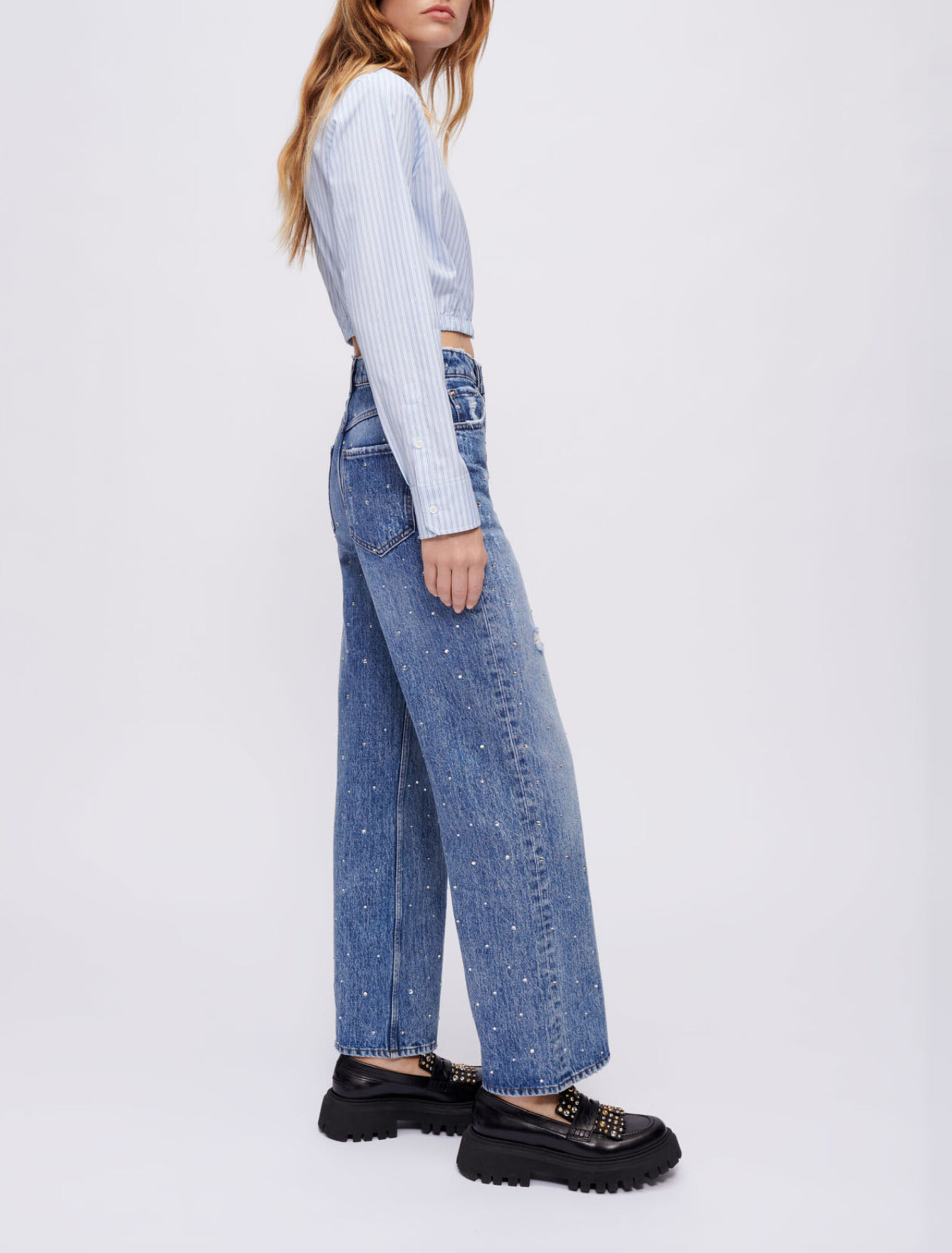 Jean taille haute entièrement strassé
