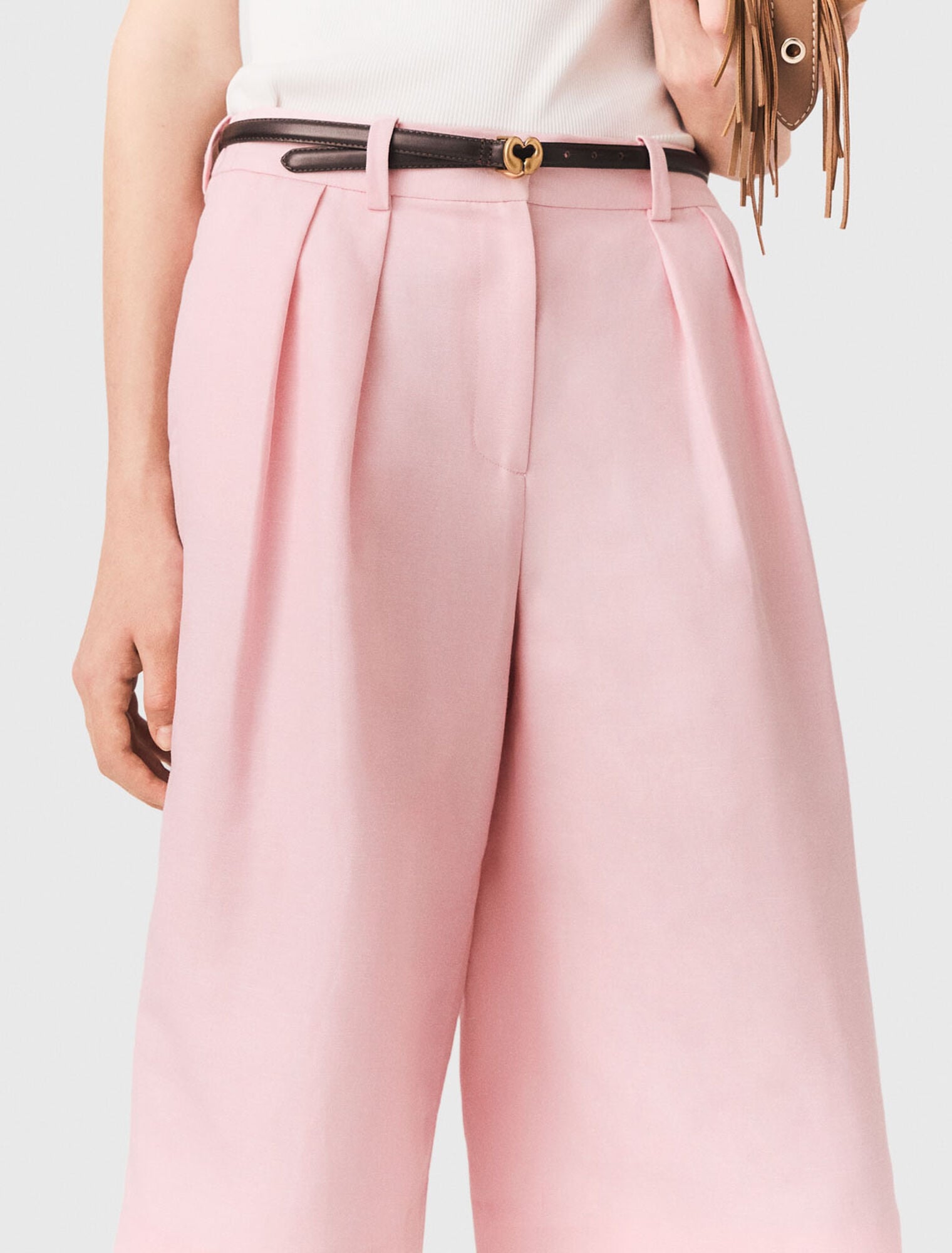 Bermudas &agrave; plis en lin m&eacute;lang&eacute;