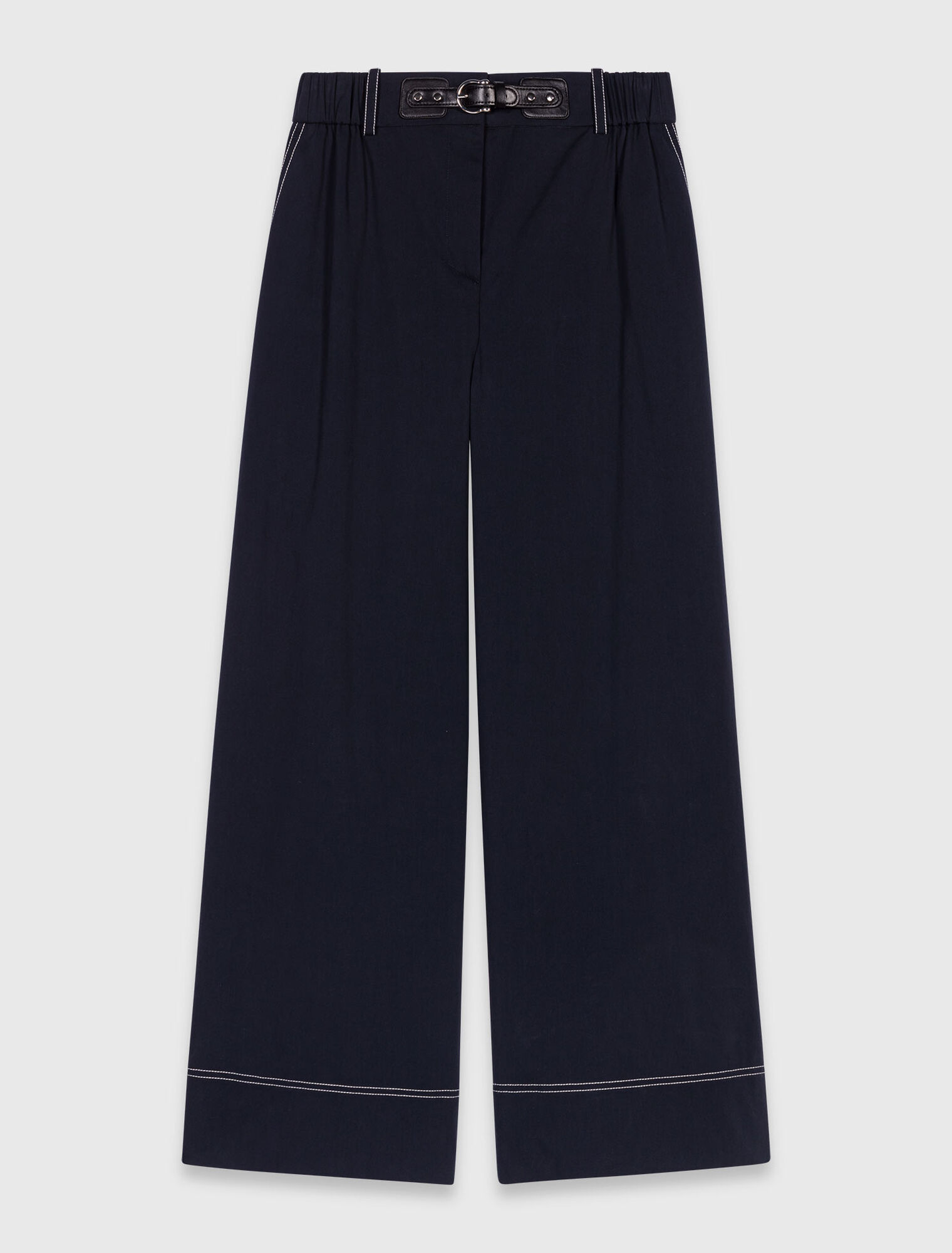 Pantalon en coton à ceinture cuir