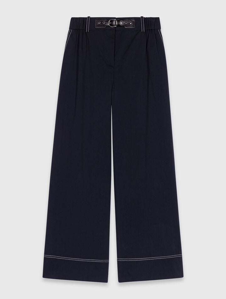 Pantalon en coton à ceinture cuir