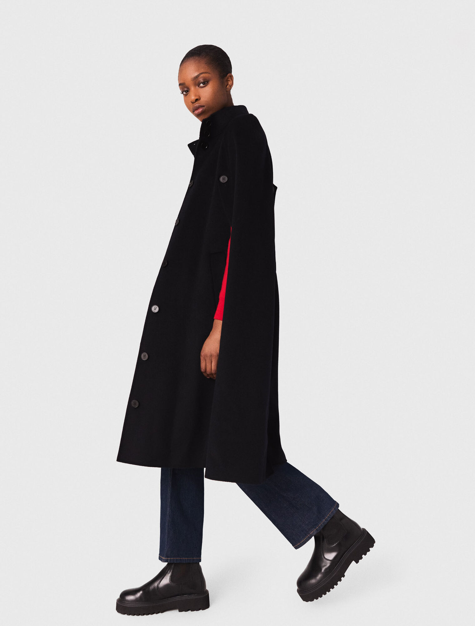 Manteau long double face avec cape