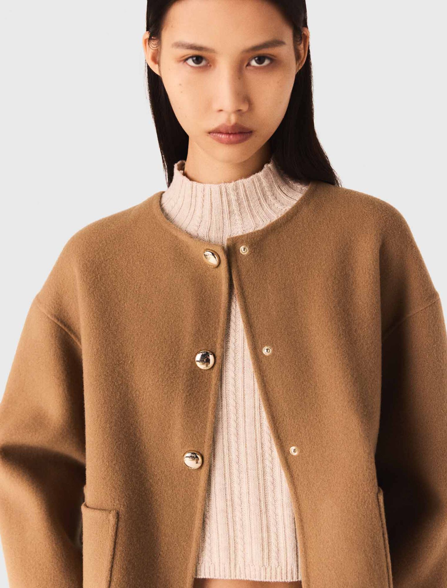 Manteau double face et col en cuir