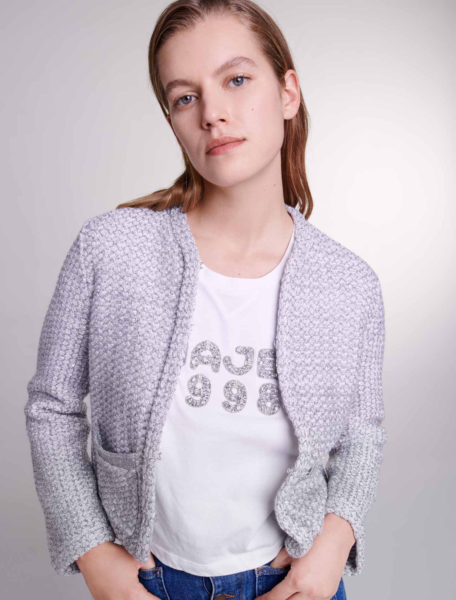 Cardigan en maille effet tweed