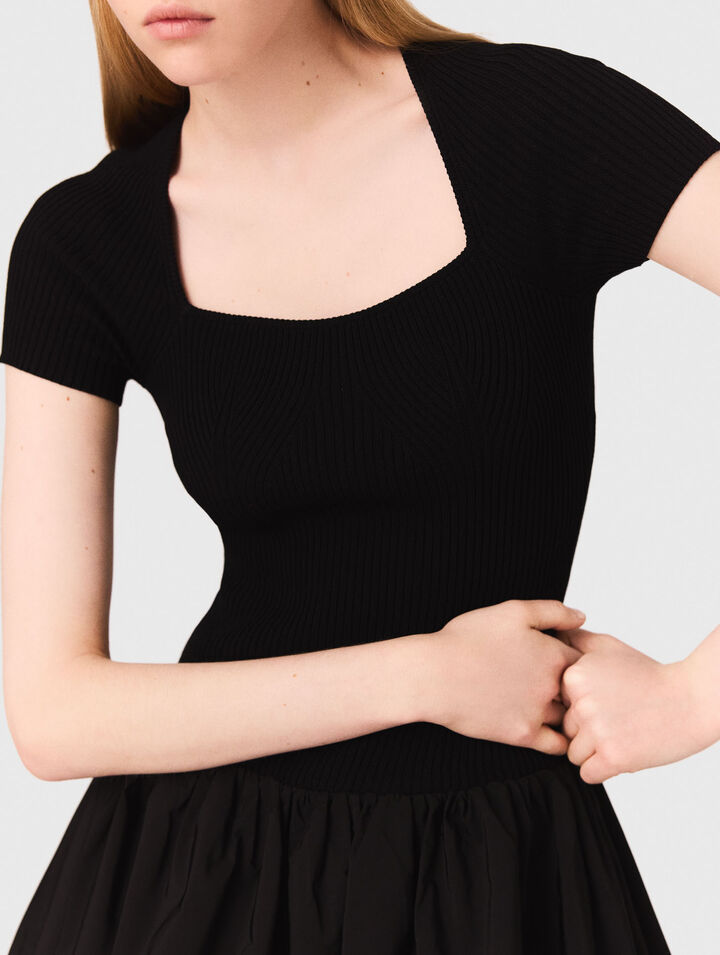 Robe longue en maille et taffetas