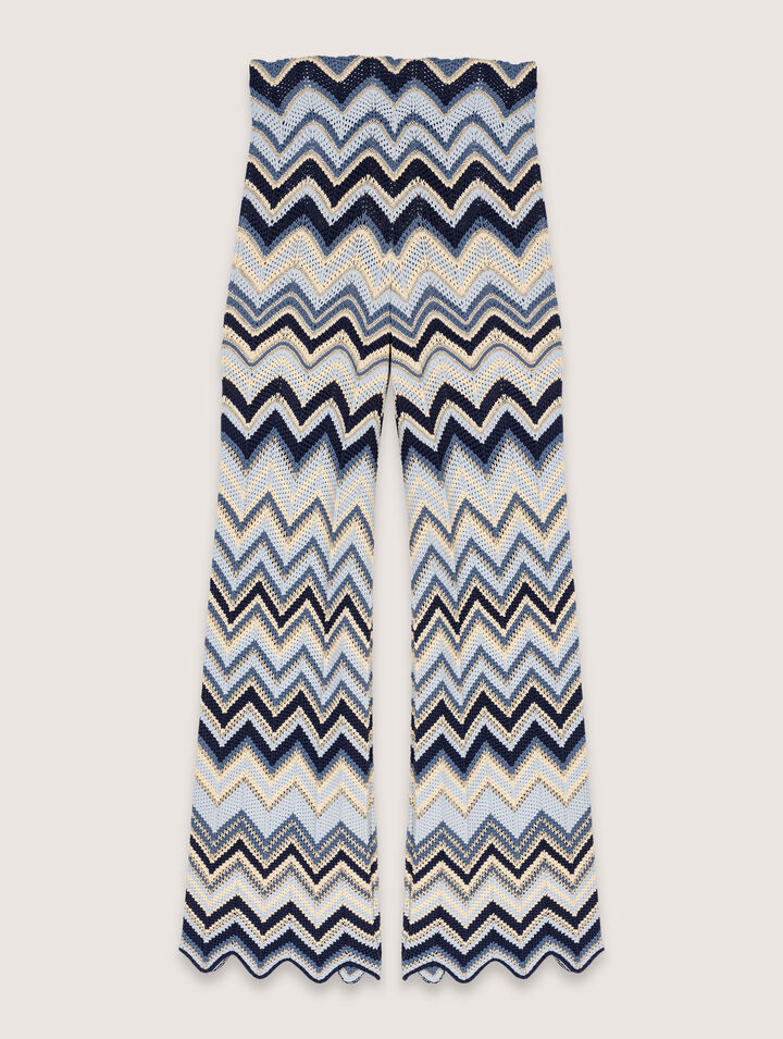 Maje Crochet Trousers In Bleu/ecru