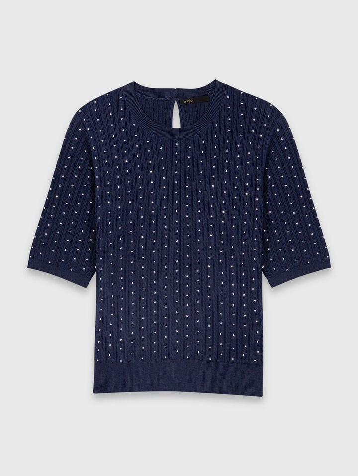 Pull strass&eacute; &agrave; col rond