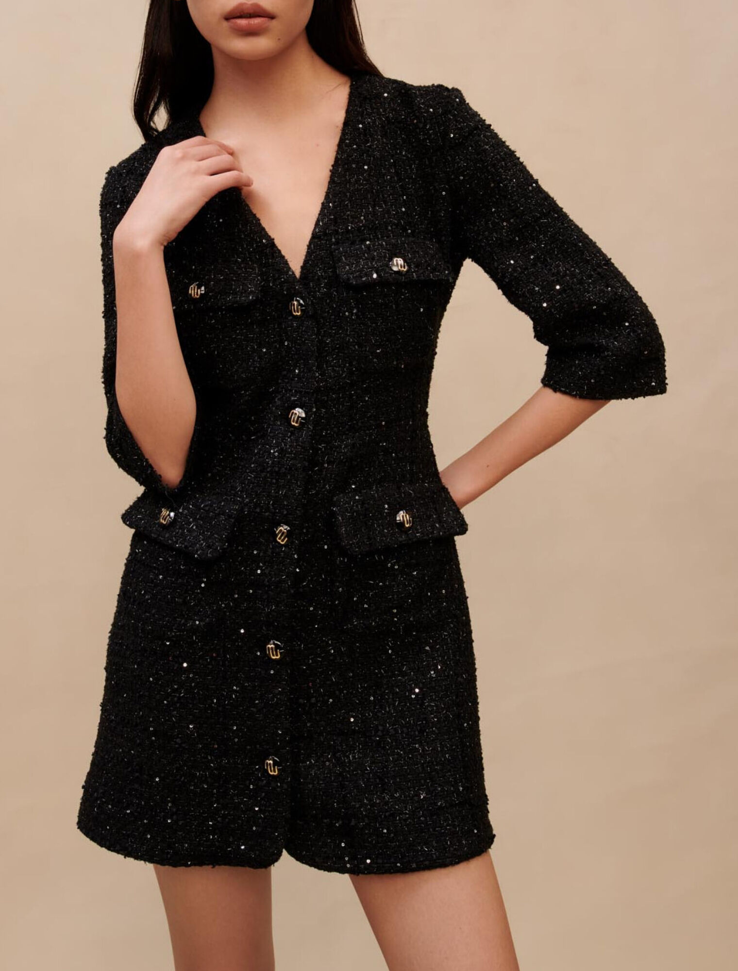 Robe courte structurée métalisée