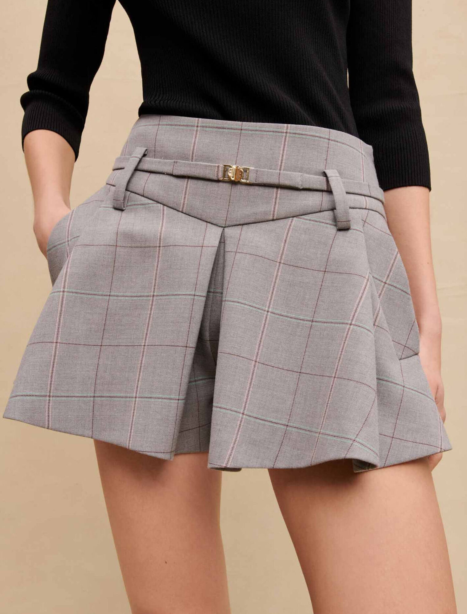 Mini short à carreaux gris