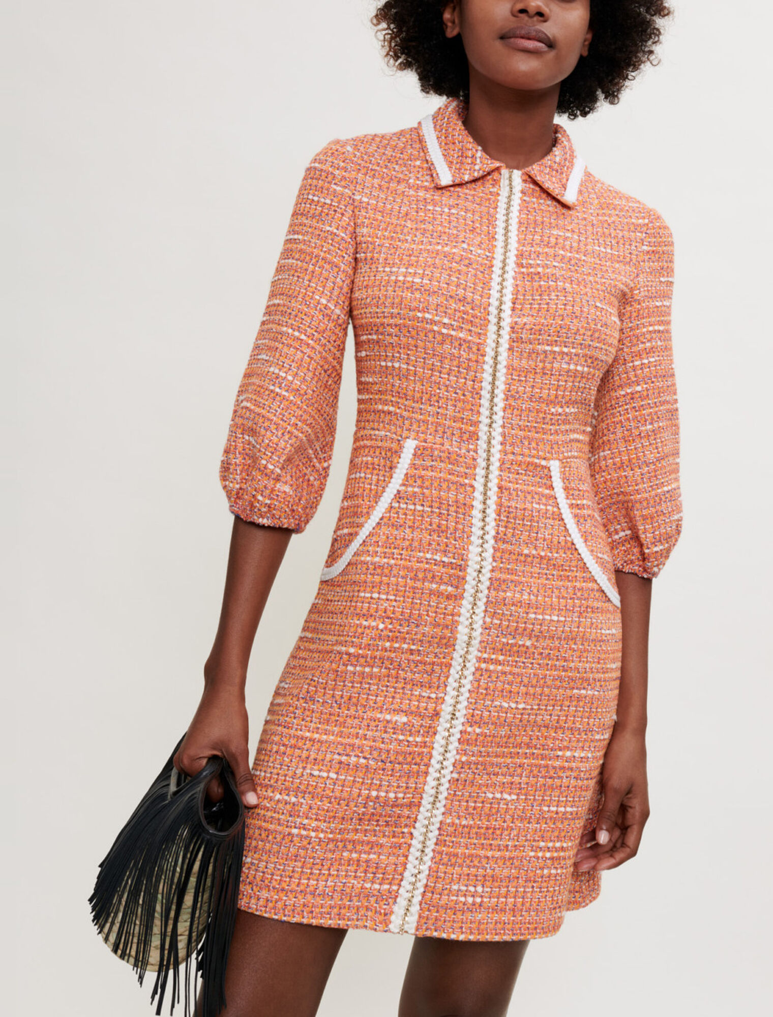 Robe en tweed à galons tressés