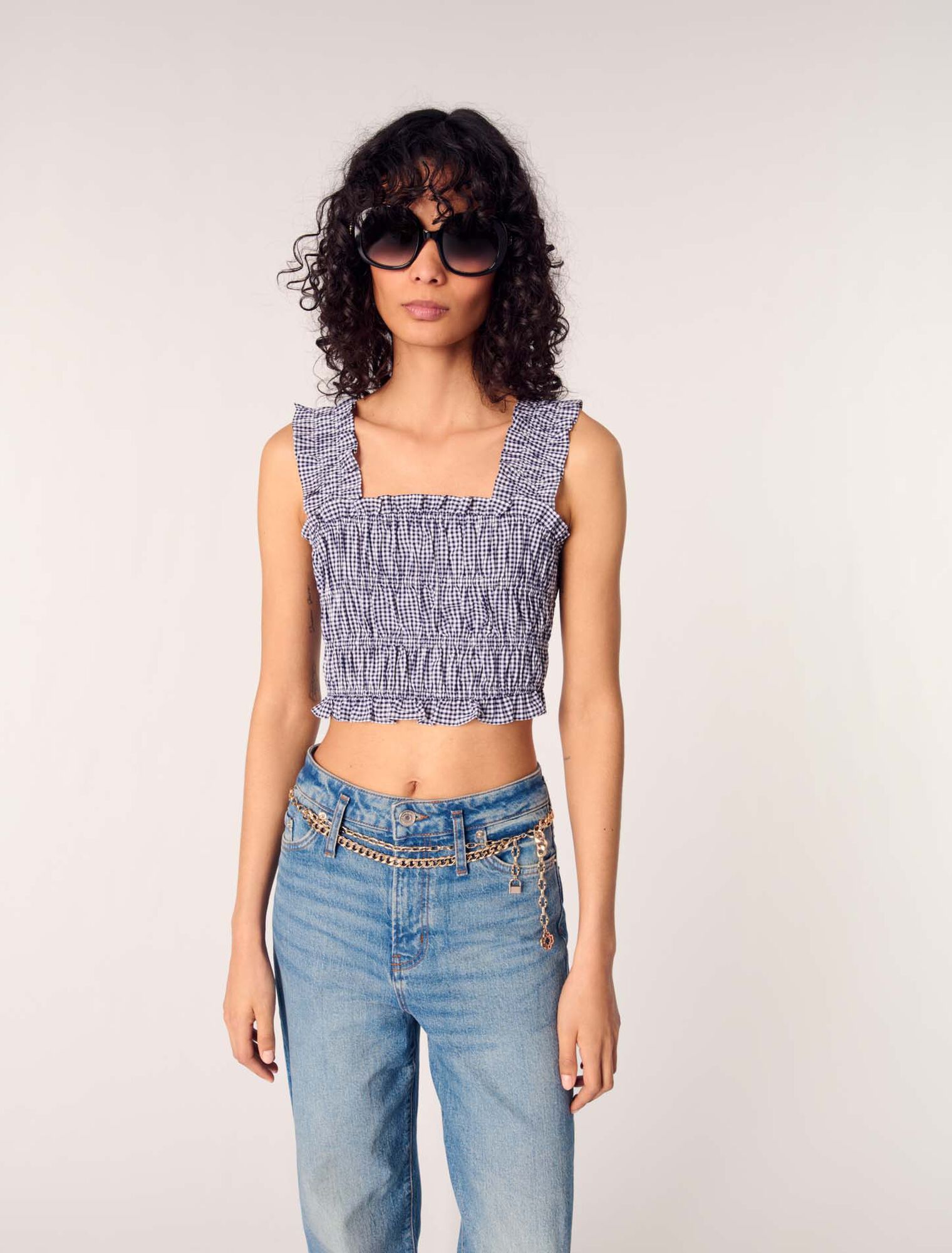 Top smocké à motif vichy