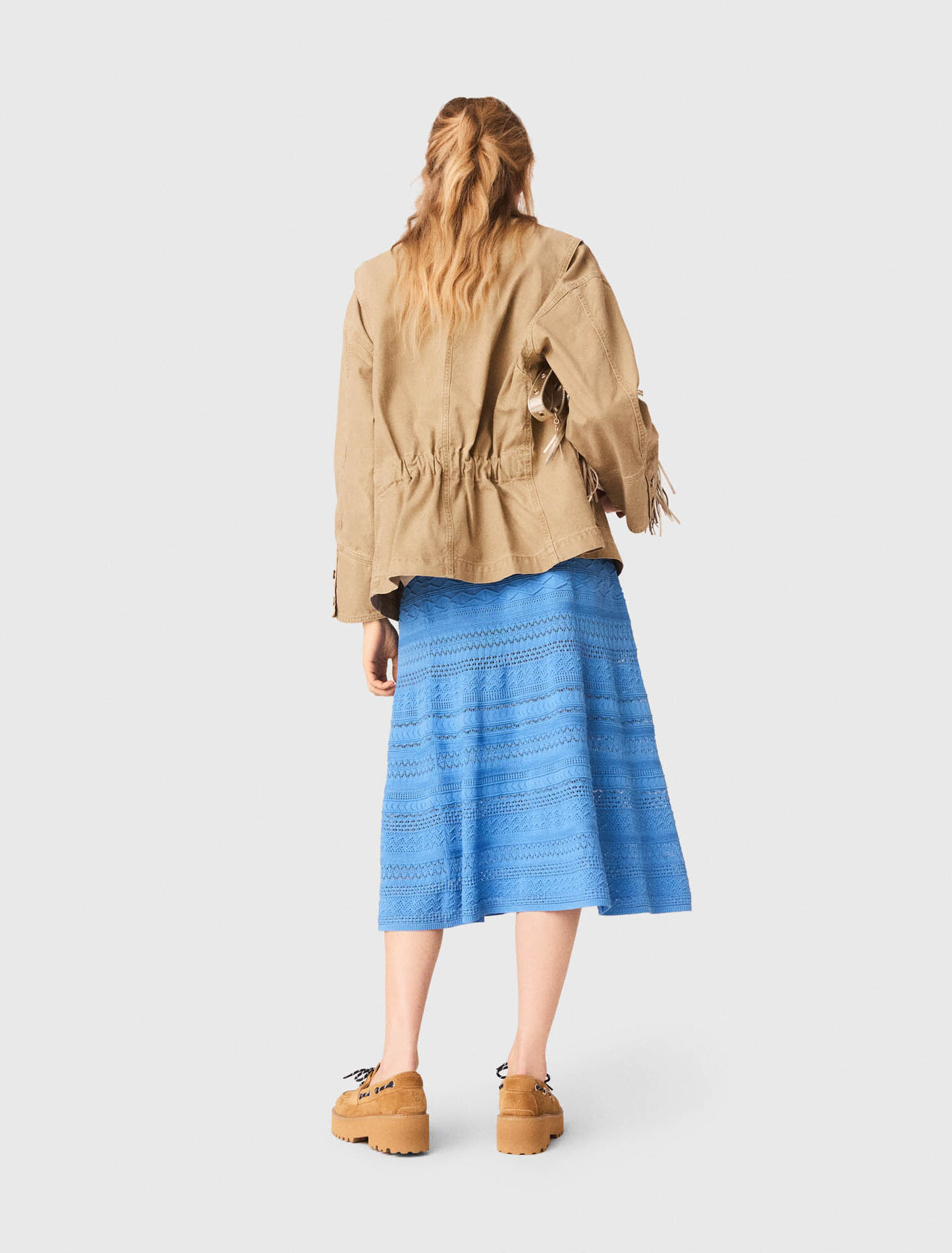 Veste en denim avec dos pliss&eacute;