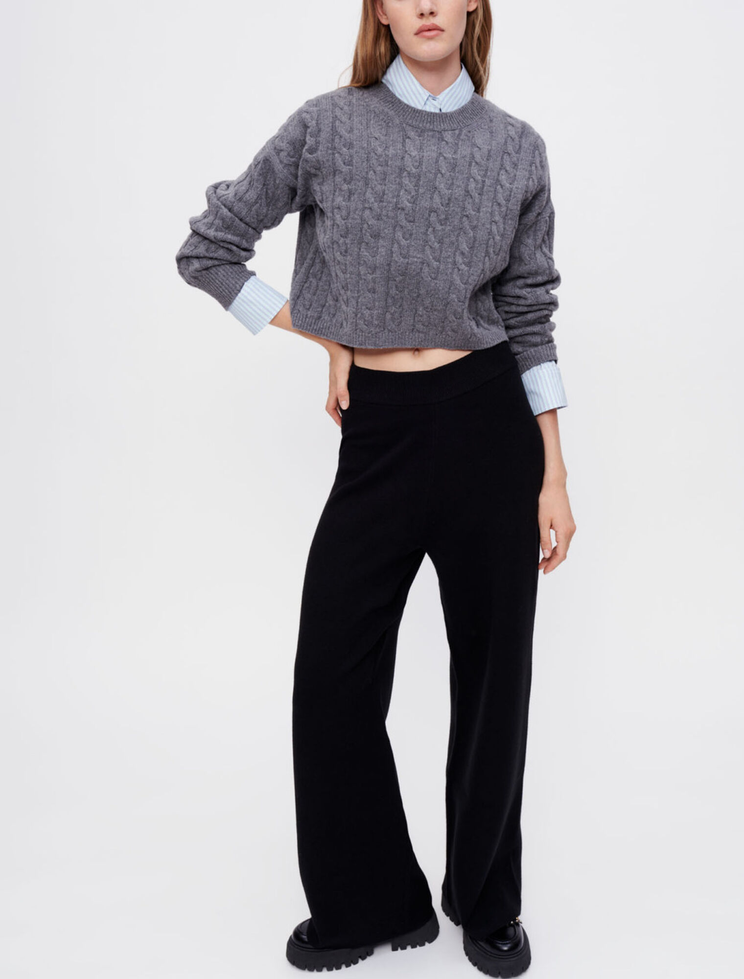 Pantalon noir large en maille