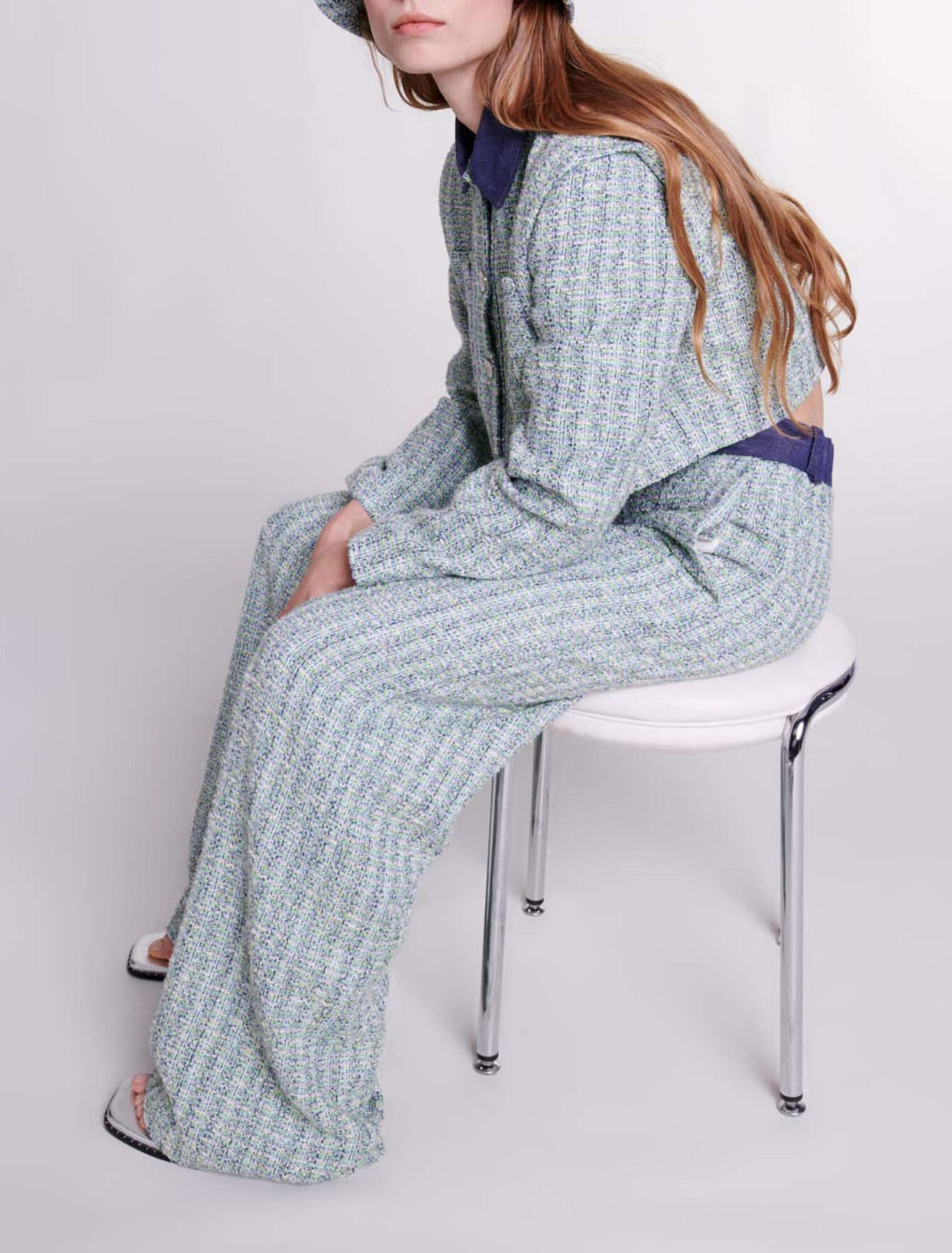 Pantalon large en tweed